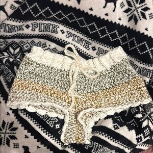 Women's Crochet Shorts in Cream and Gold